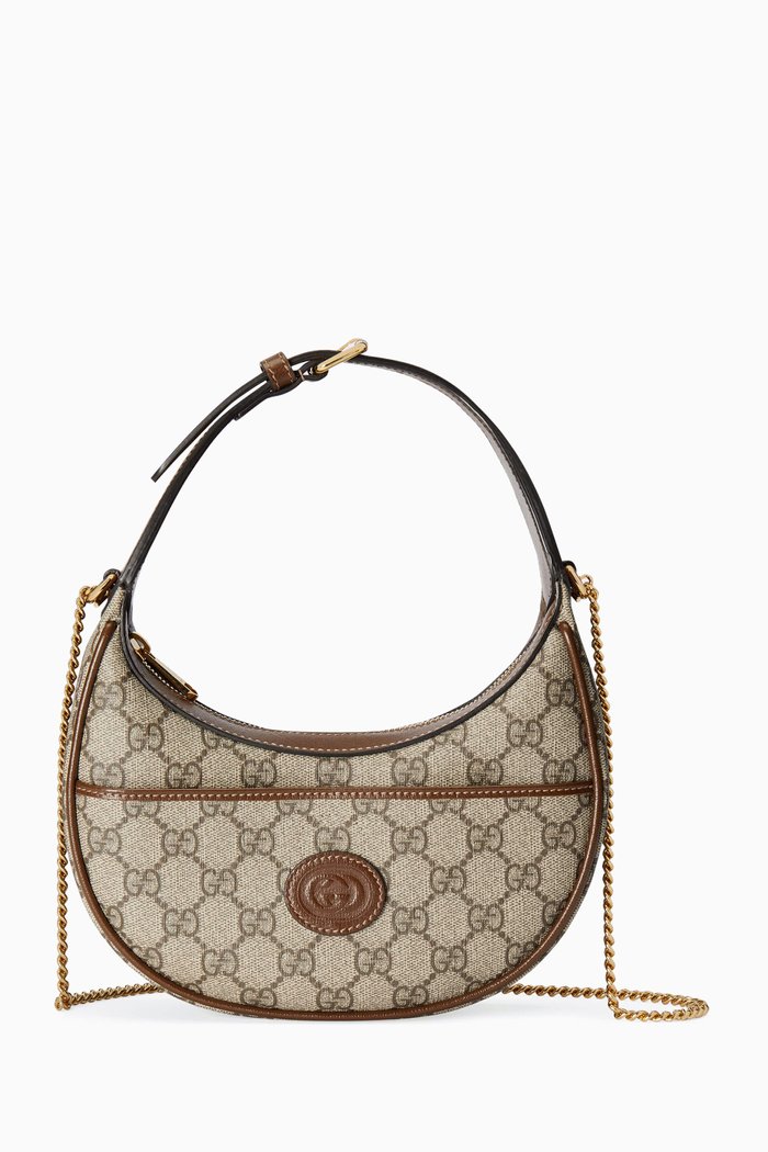

Mini Crescent Bag in Supreme Canvas, Brown