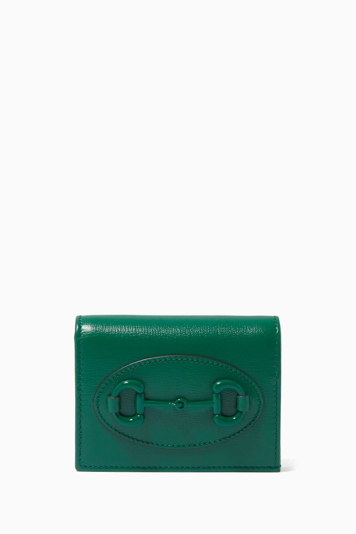 

GG Horsebit 1955 Card Case Wallet in Leather, Green