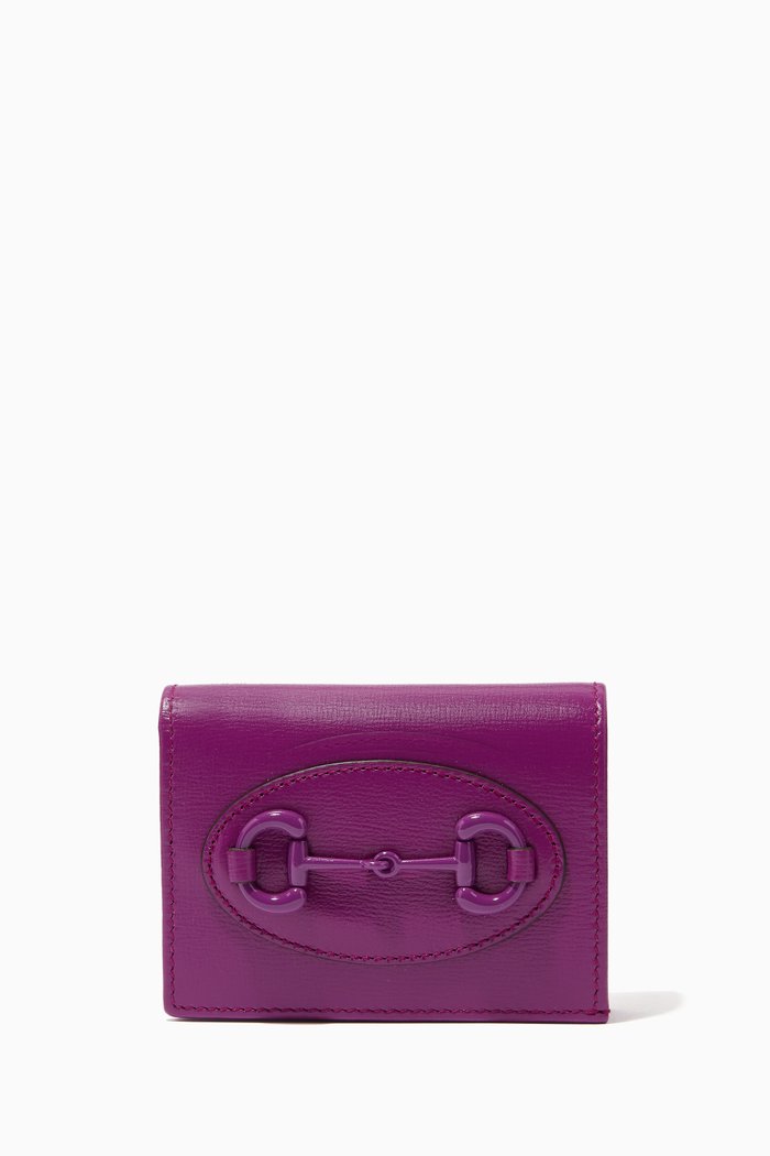 

GG Horsebit 1955 Card Case Wallet in Leather, Purple
