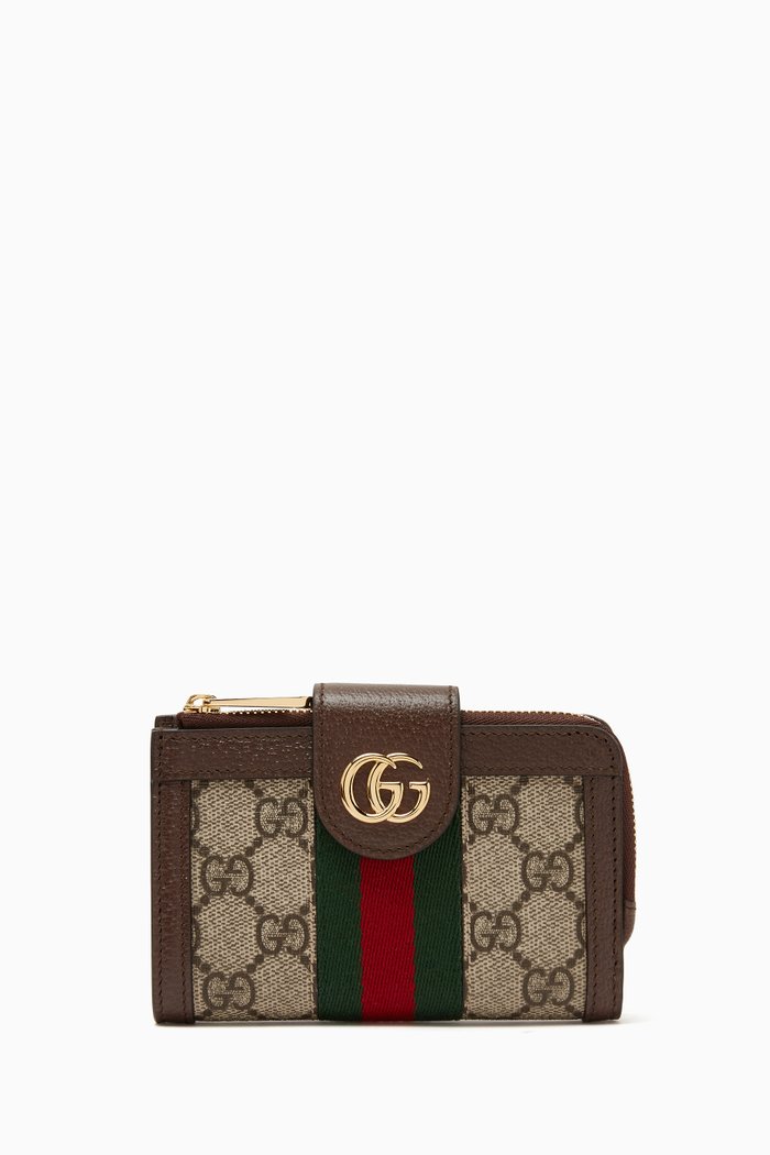 

Ophidia Card Case Wallet in GG Supreme Canvas, Brown