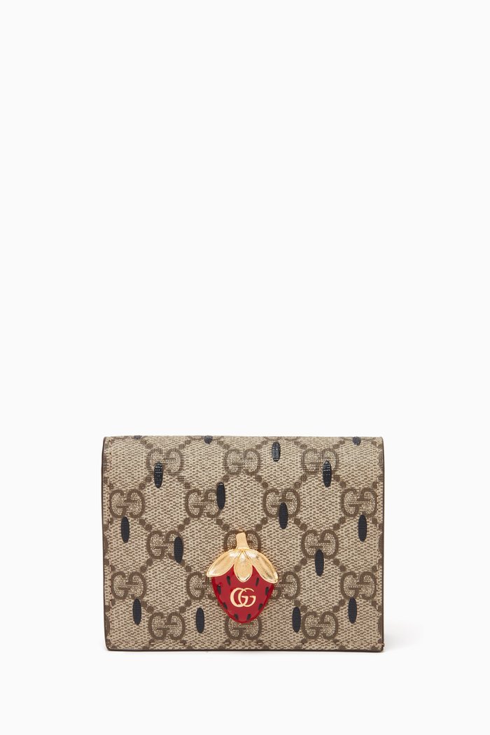 

GG Printed Wallet in Leather & Supreme Canvas, Neutral