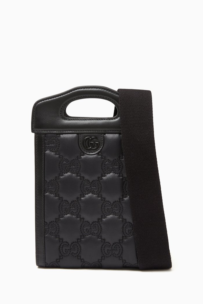 

Mini GG Top-handle Bag in Matelassé Leather, Black