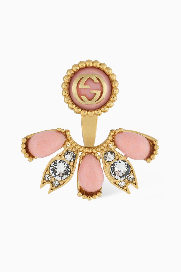 

Interlocking G Crystal Single Earring in Gold-tone Brass, Pink