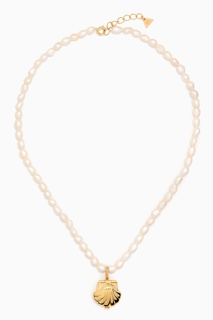 

Under the Sea Locket Pearl Necklace in 18kt Recycled Gold-plated Metal, White