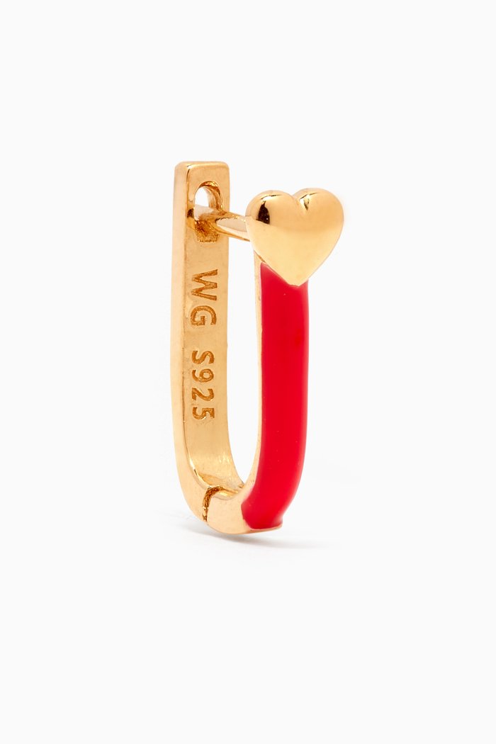 

Fairy Heart Hoop Single Earring in 18kt Gold-plated Sterling Silver, Red