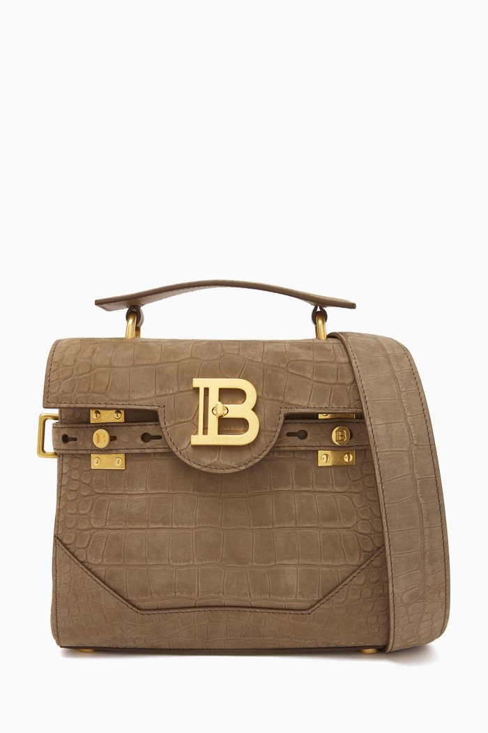 B-Buzz Top-handle Bag in Croc-embossed Leather, Grey