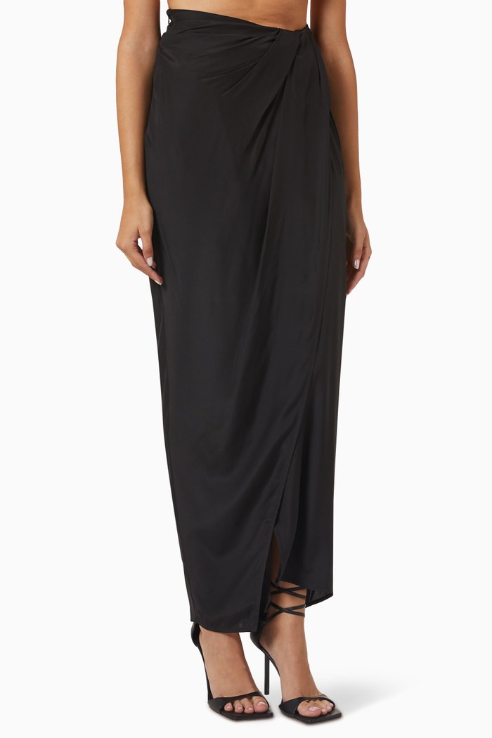 

Paita Wrap Maxi Skirt in Silk Crêpe, Black