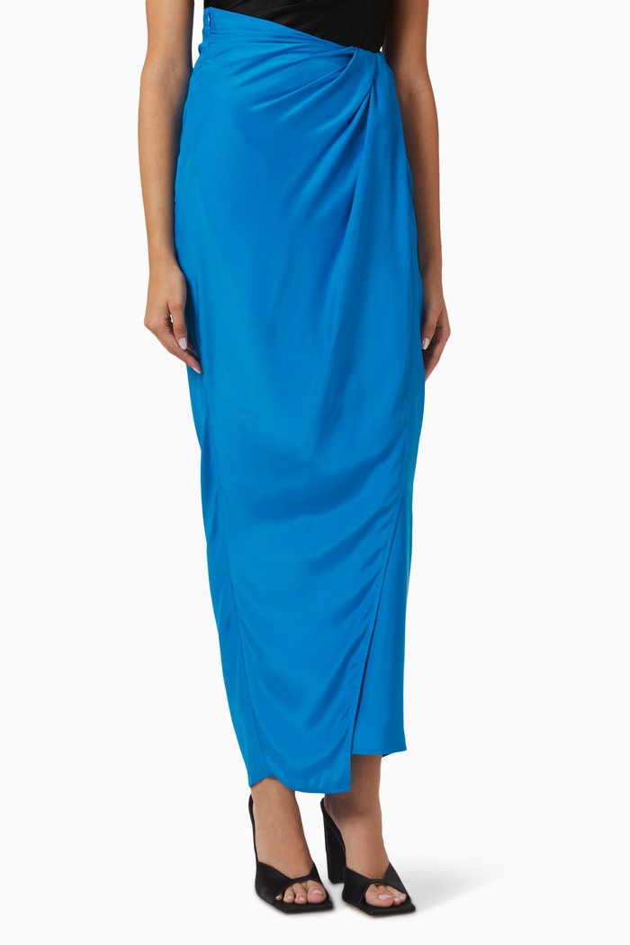 

Paita Wrap Maxi Skirt in Silk Crêpe, Blue