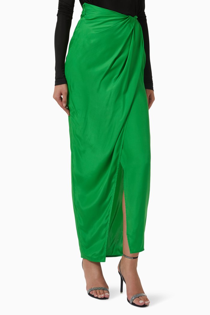 

Paita Wrap Maxi Skirt in Silk Crêpe, Green