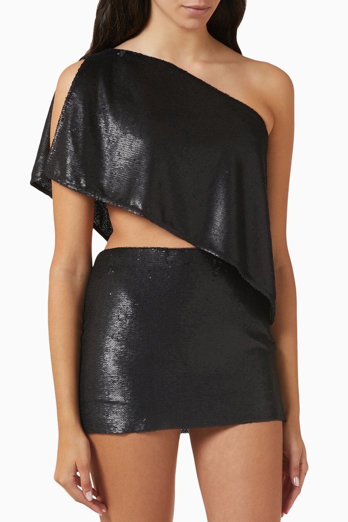 

Moville One-shoulder Top in Sequinned Nylon, Black