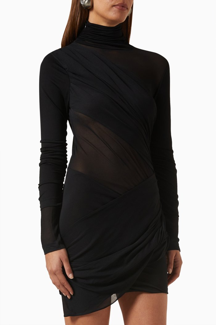 Ula Asymmetric Mini Dress in Viscose-blend, Black