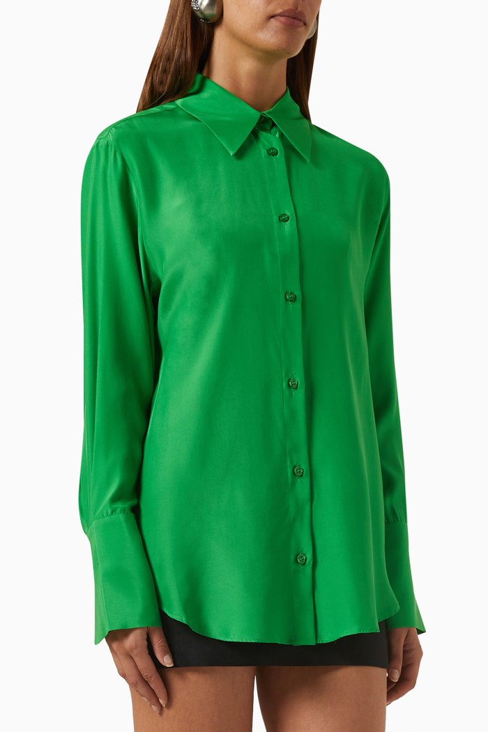 Okayi Button Down Shirt in Silk, Green