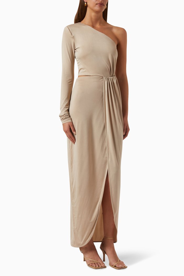 

Suani Asymmetric Maxi Dress in Curpo, Neutral