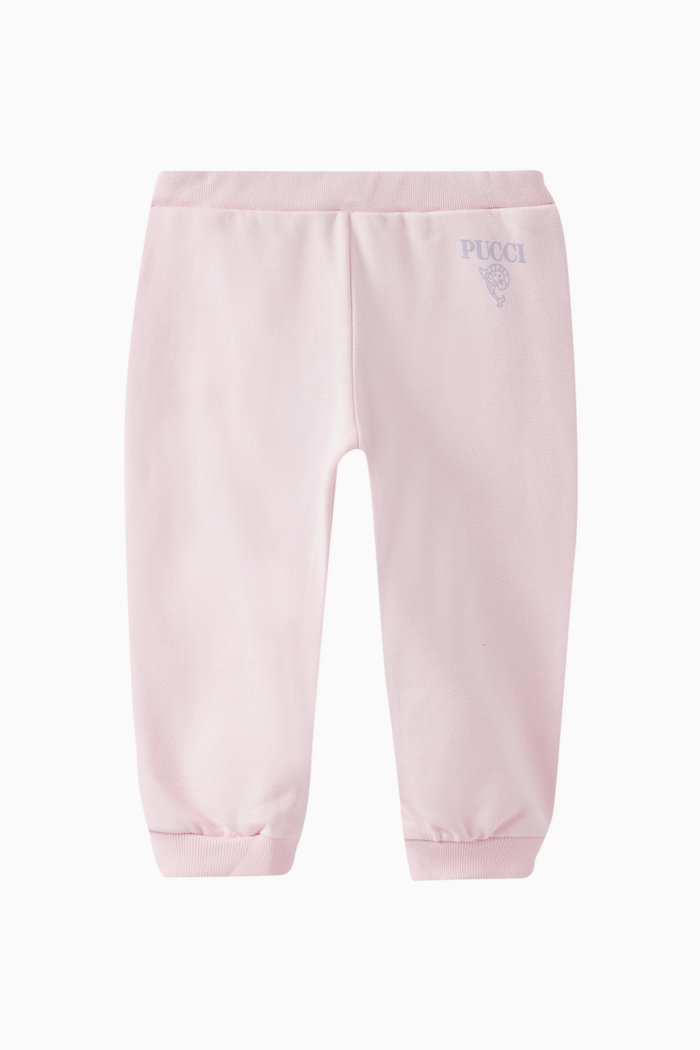 Logo Print Joggers in Cotton, Pink