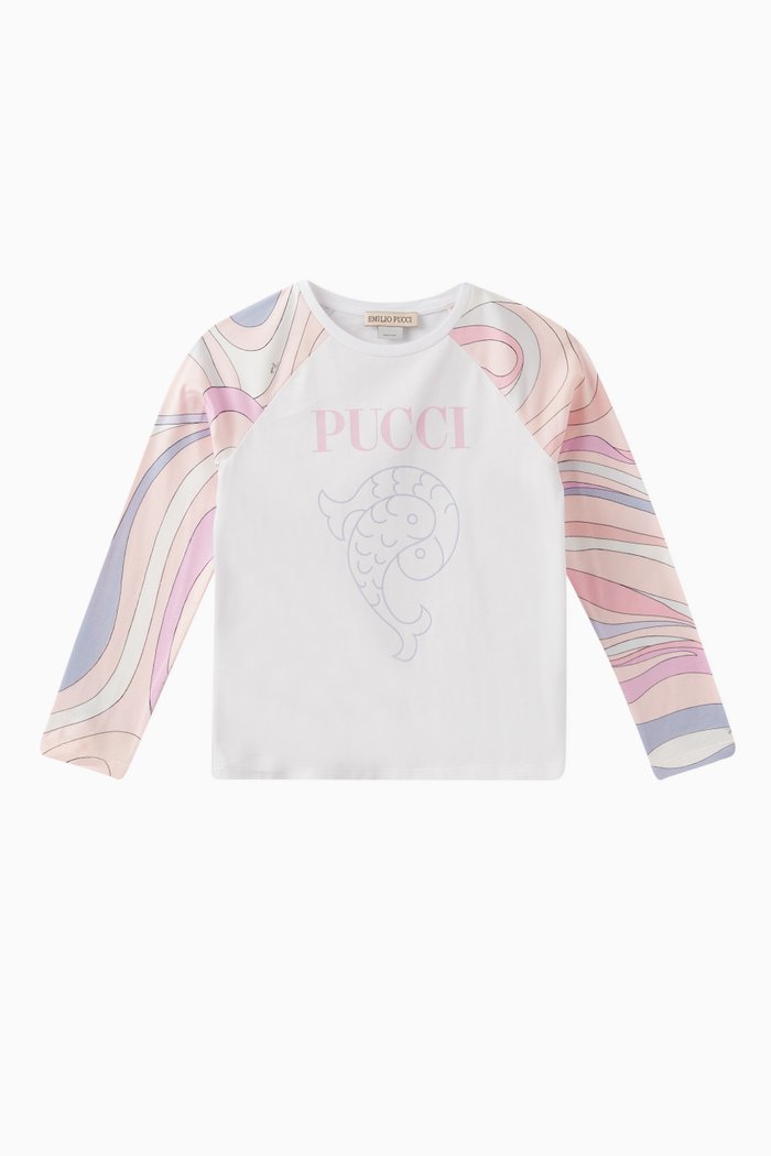 

Logo Print Long Sleeves Top in Cotton, White