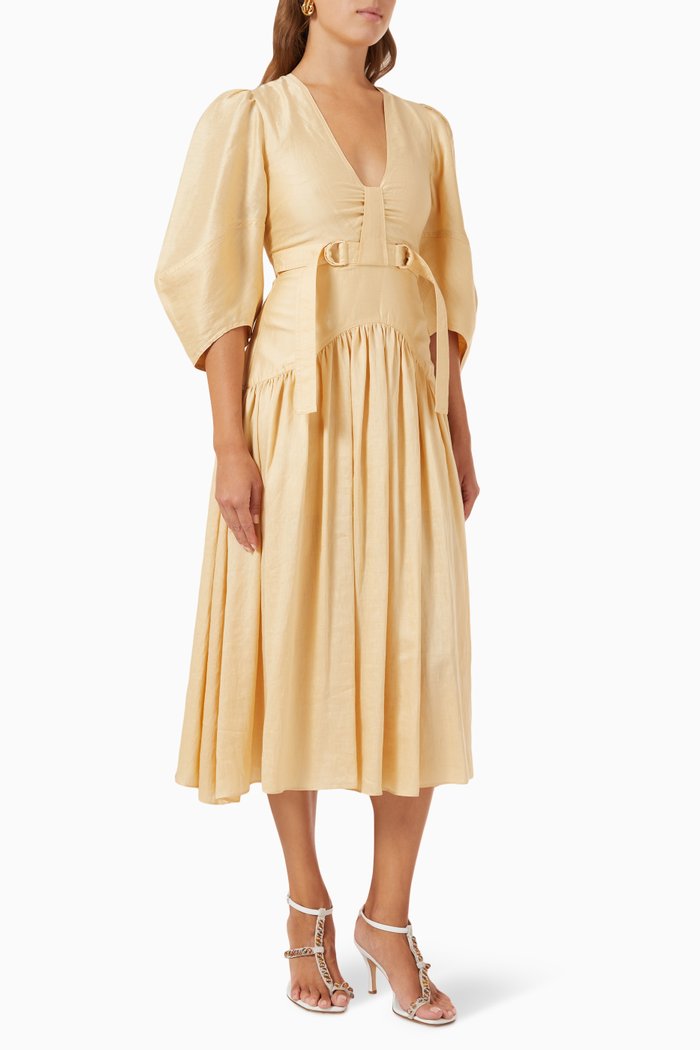 

Burton Midi Dress in Linen, Yellow