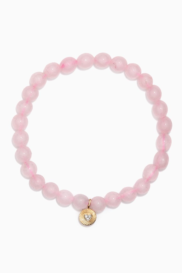 

Rose Quartz & Diamond Charm Beaded Bracelet, Yellow