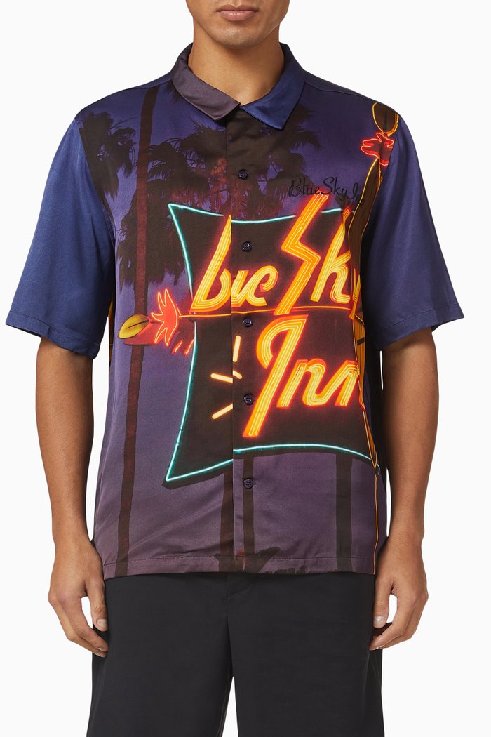 

Sign Print Shirt in Viscose Satin, Multicolour