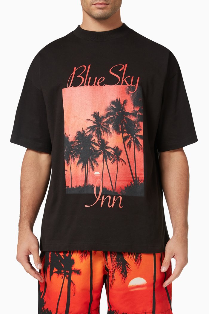 

Sunset Palms T-shirt in Cotton Jersey, Black
