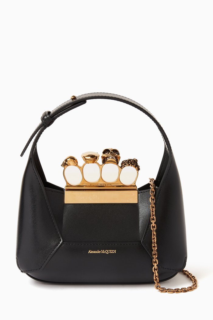 

Mini Jewelled Hobo Bag in Leather, Black