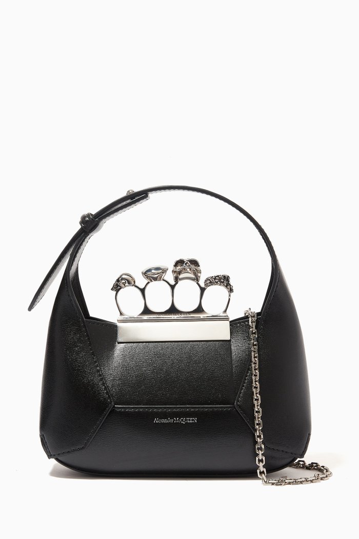 

Mini Jewelled Hobo Bag in Calf Leather, Black