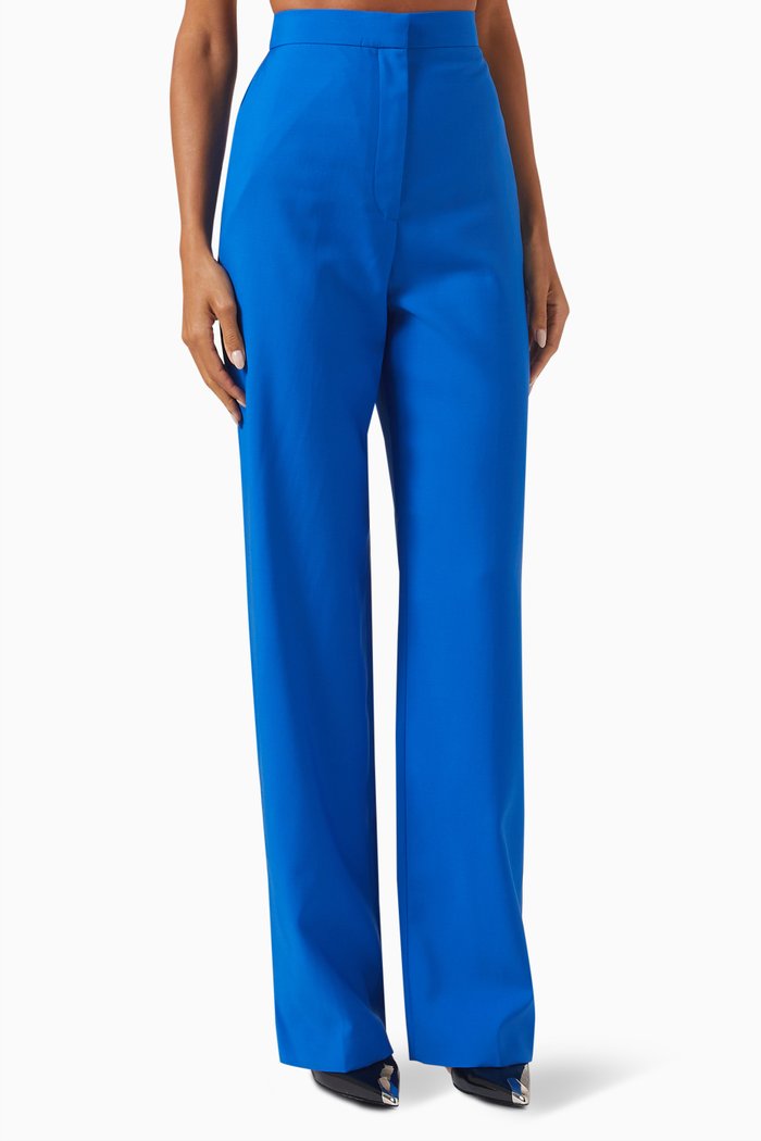 

High-waist Wide-leg Pants in Wool, Blue