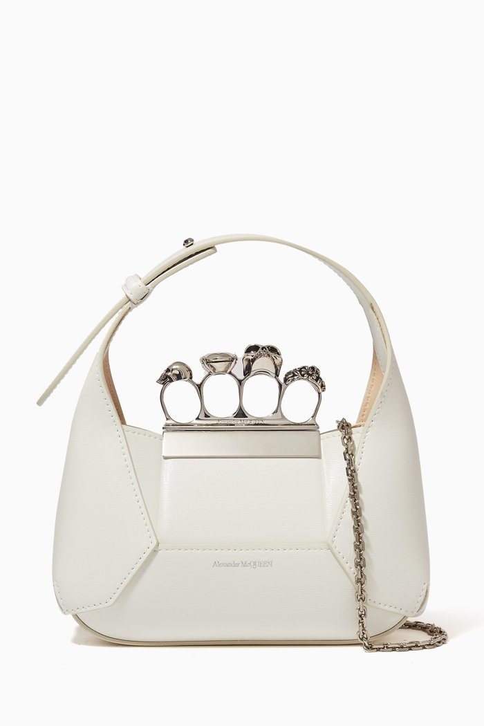

Mini Jewelled Hobo Bag in Calf Leather, White