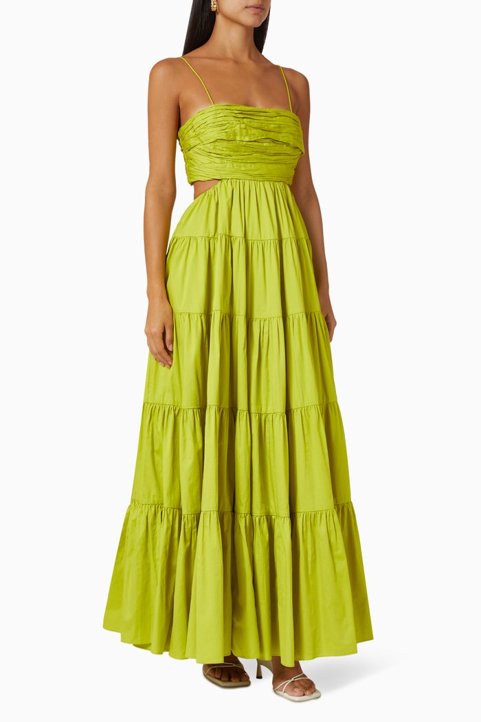 

Sartre Tiered Maxi Dress in Pure Cotton, Green