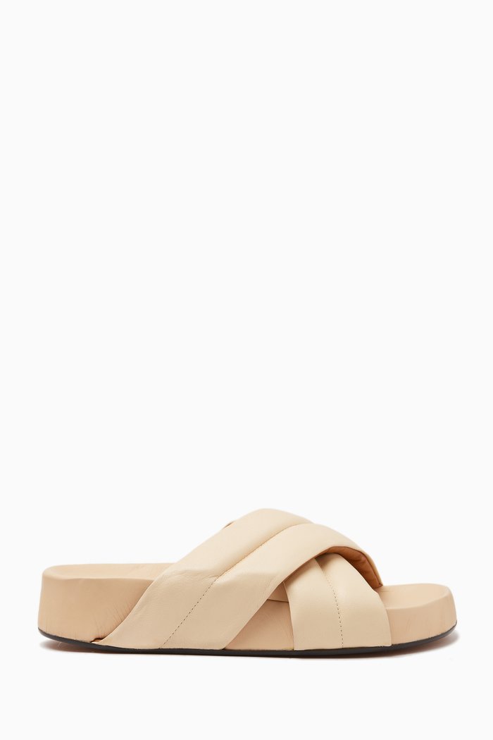 

Airali Slide Sandals in Leather, Neutral