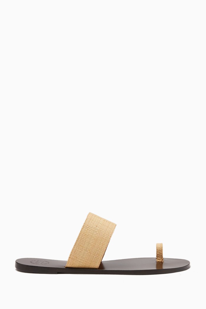

Astrid Toe-ring Sandals in Leather & Raffia, Neutral