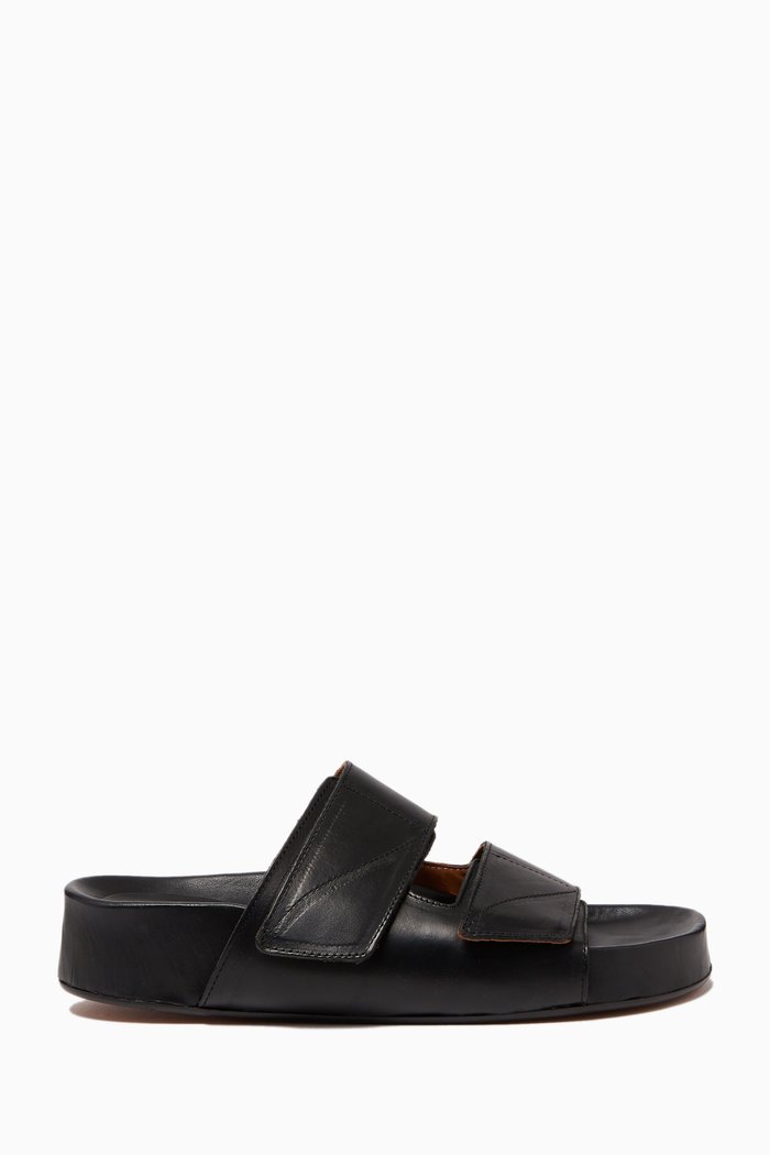 

Furlo Double Strap Slide Sandals in Nappa Leather, Black