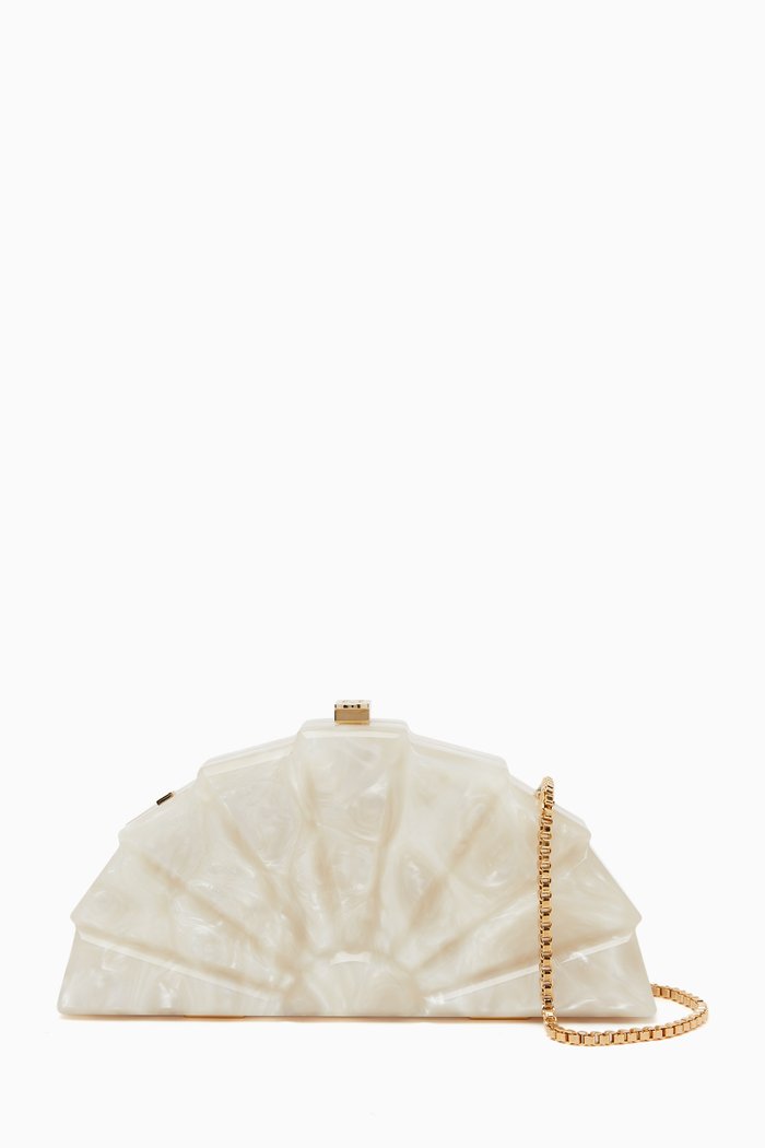 

Paloma Fan Small Clutch in Resin, White