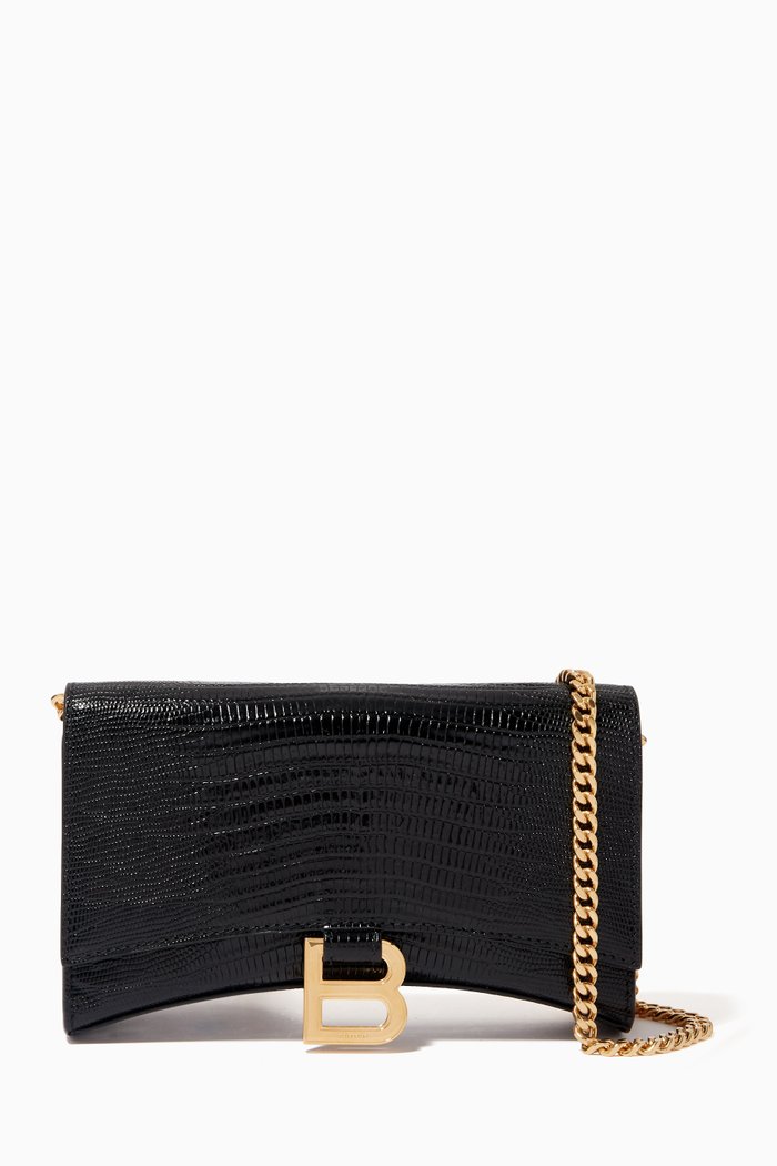 

Hourglass Wallet on Chain in Lizard-embossed Leather, Black