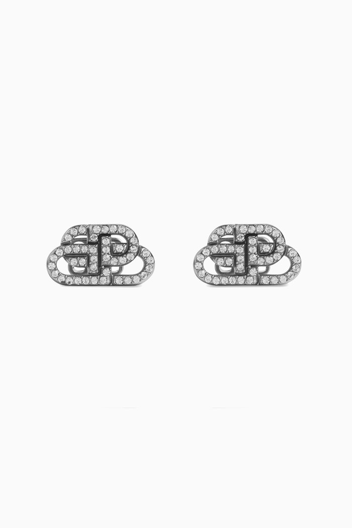 BB XS Rhinestone Stud Earrings in Brass, Silver