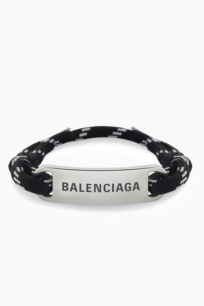 

Logo Plate Cord Bracelet in Brass & Cotton, Black