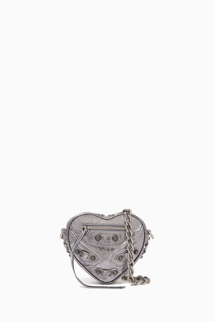 

Mini Le Cagole Heart Shoulder Bag in Metallic-leather, Silver
