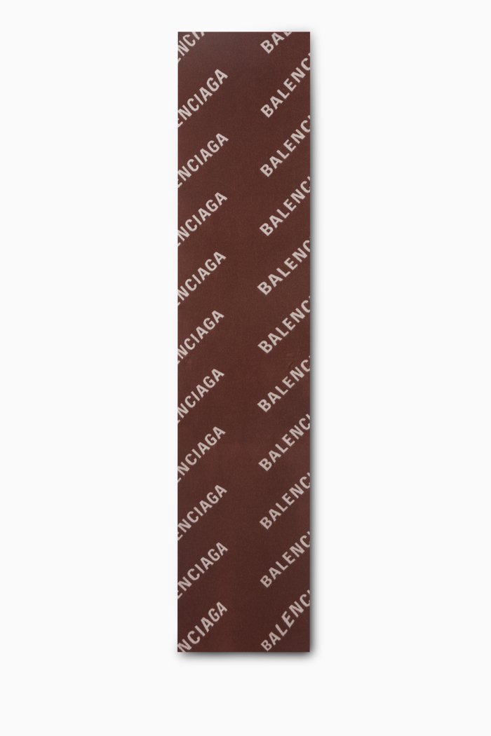 Allover Logo Macro Scarf in Brushed Wool, Brown