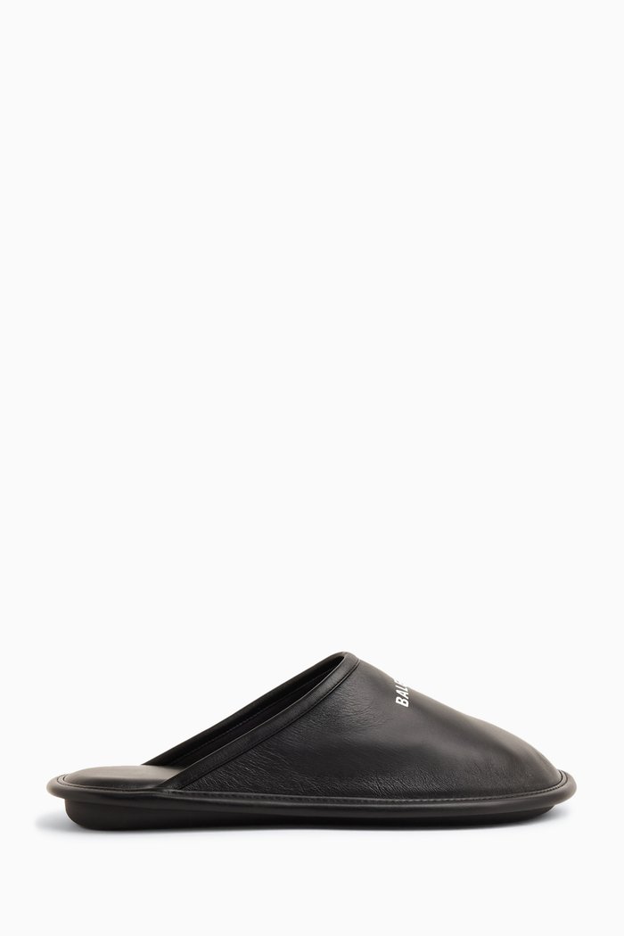 

Logo Home Slippers in Calf Leather, Black