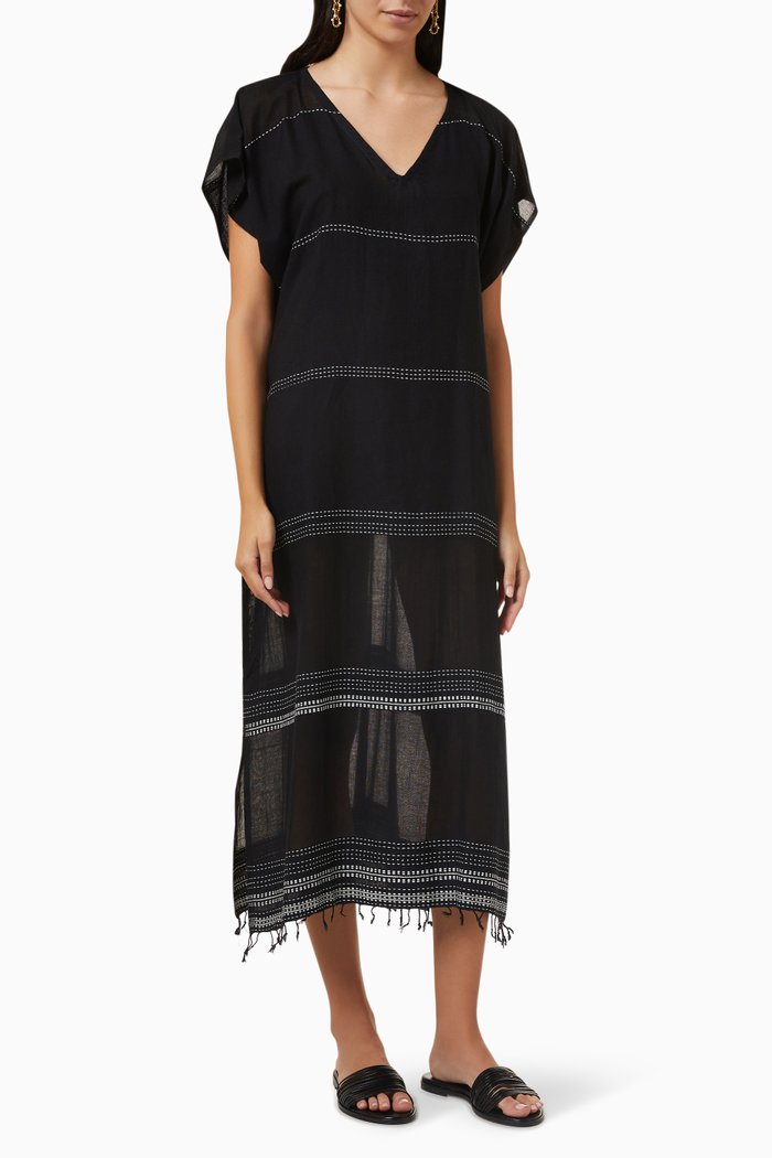 Leliti Classic Kaftan in Cotton, Black
