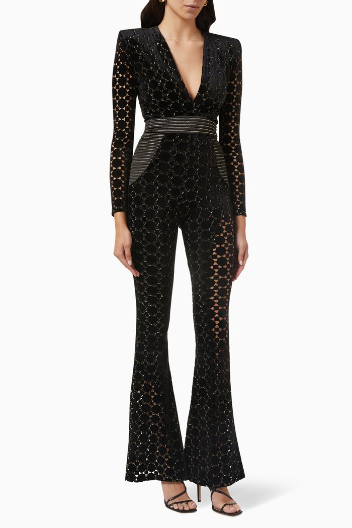 

Cavalier Gilded Jumpsuit in Velvet, Black