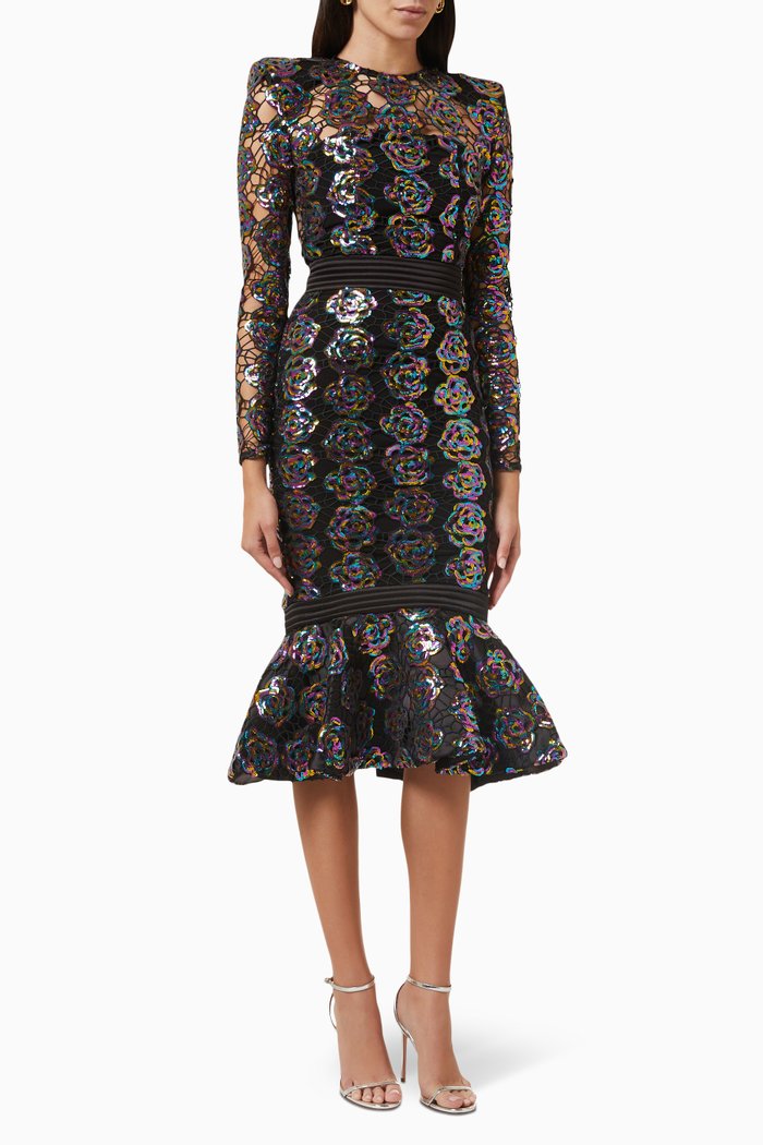 

Mokai Nights Sequin-embellished Midi Dress in Lace, Multicolour