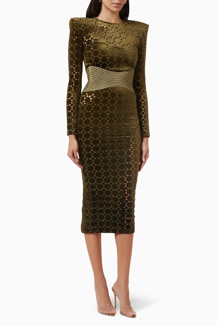 

Salvation Gilded Midi Dress in Velvet, Neutral
