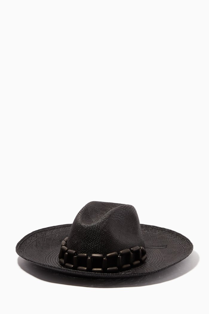 

Ine Wide Brim Hat in Raffia, Black