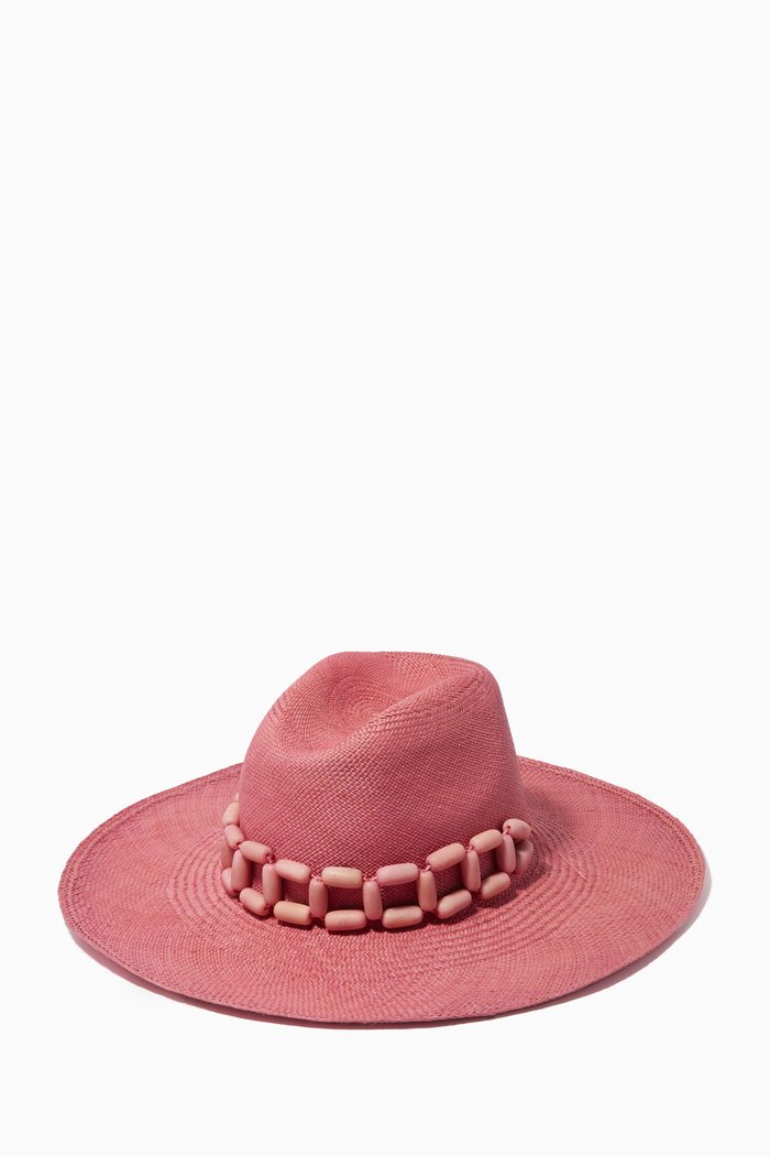 

Ine Wide Brim Hat in Raffia, Pink