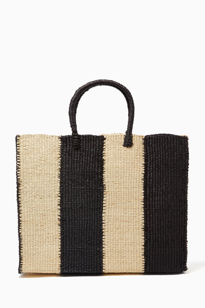 Large Murano Tote Bag in Raffia, Black