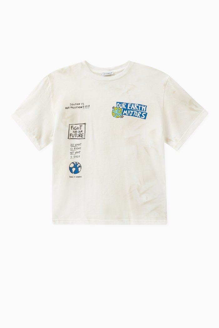 Earth-print T-shirt in Cotton, White