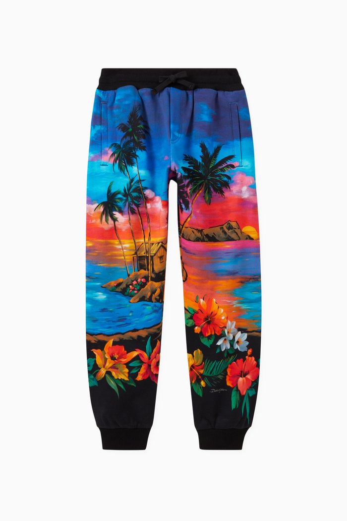 

Hawaiian Print Joggers in Cotton, Multicolour