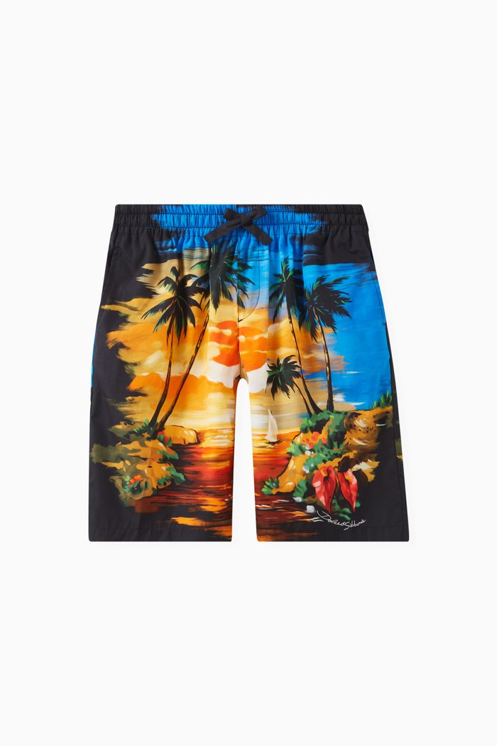 Hawaiian Print Shorts in Cotton, Multicolour