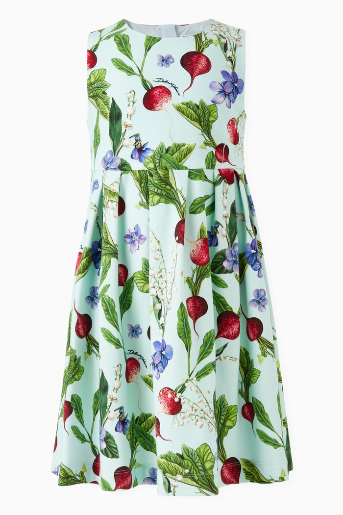 

Floral & Radish Print Dress in Stretch Cotton, Blue