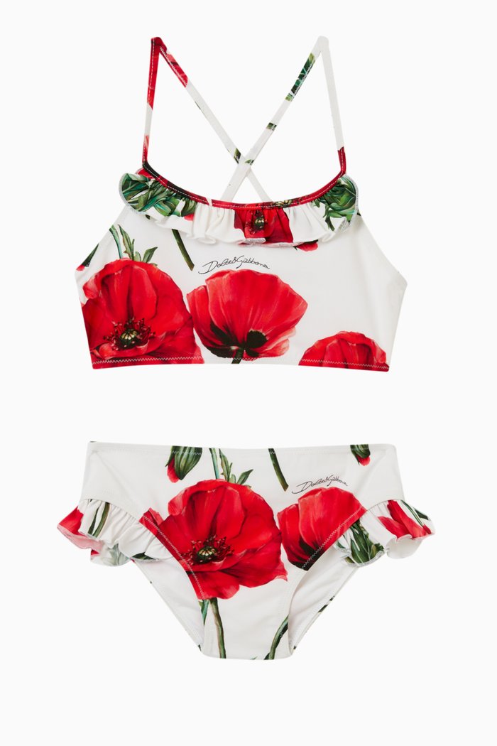 

Poppy Print Bikini Set in Lycra, Red
